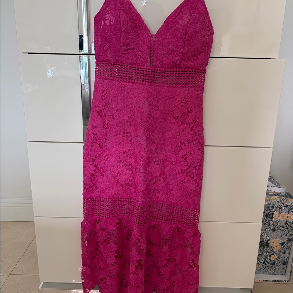 bebe Fuchsia Lace Midi Dress